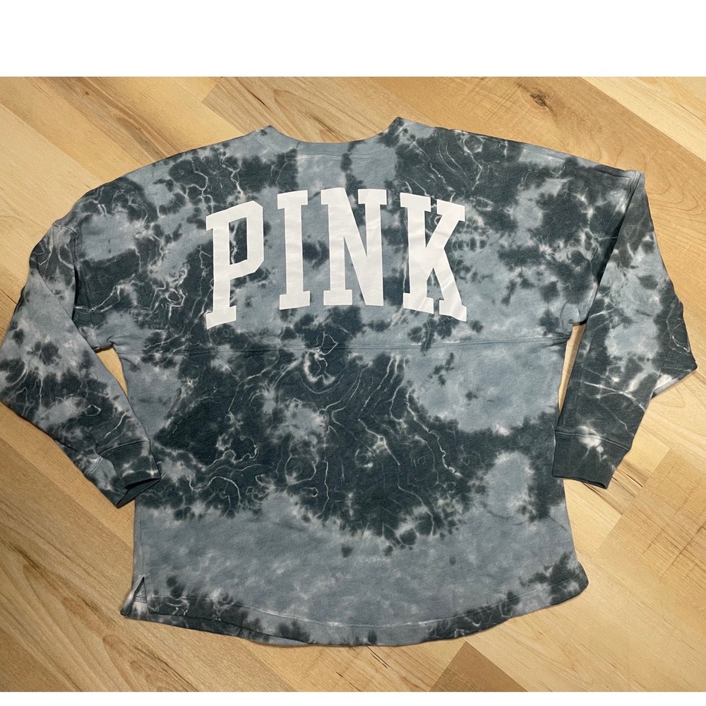 Victoria's Secret PINK Tie Dye Crewneck Sweatshirt Grey White Oversized Medium - Picture 6 of 6